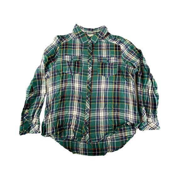 C Est 1946 Shirt Womens Large Green Plaid Button Up Long Sleeve Collar - Picture 1 of 9